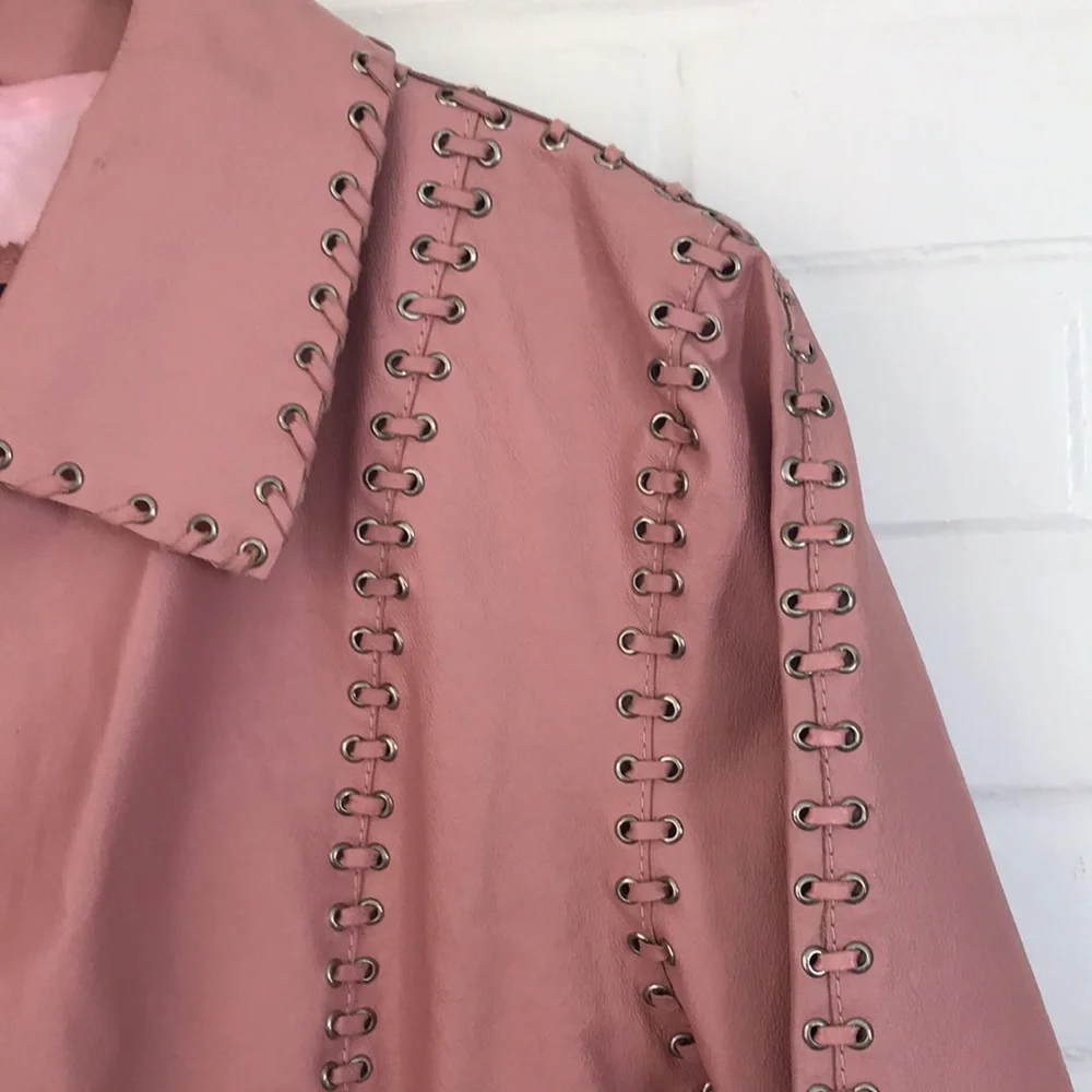 Vintage Oscar Piel Pink leather jacket XL grommet tie lace